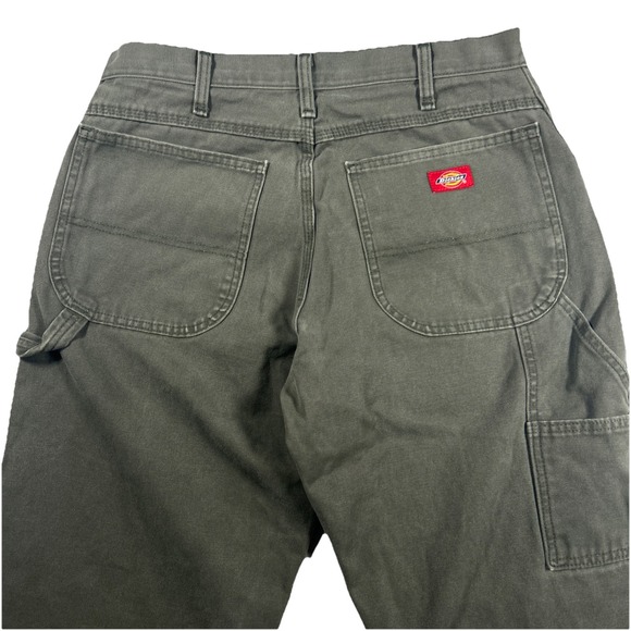 Dickies Pants Mens 32x32 Green Relaxed Fit Carpenter Canvas Durable Workwear - Picture 3 of 6